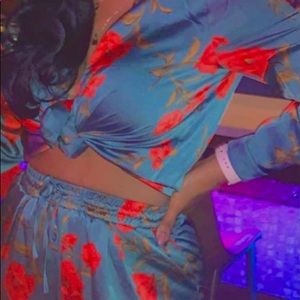 2pc Button Up and Drawstring Cigarette Pants